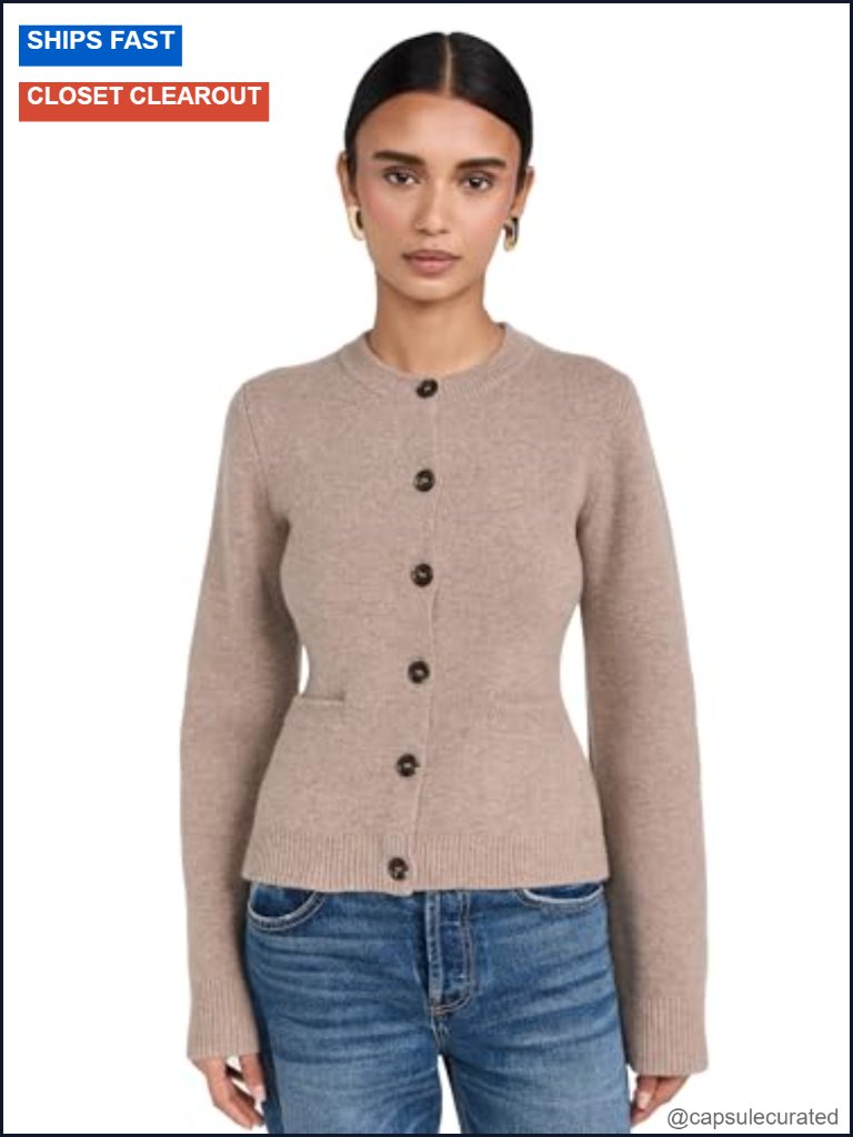 Women's Wool Blend Cardigan With Bell Sleeves - Fitted